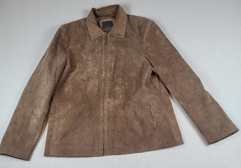 John Paul Richard Uniform Leather Jacket Womens 8 Brown Genuine Suede Zip Coat